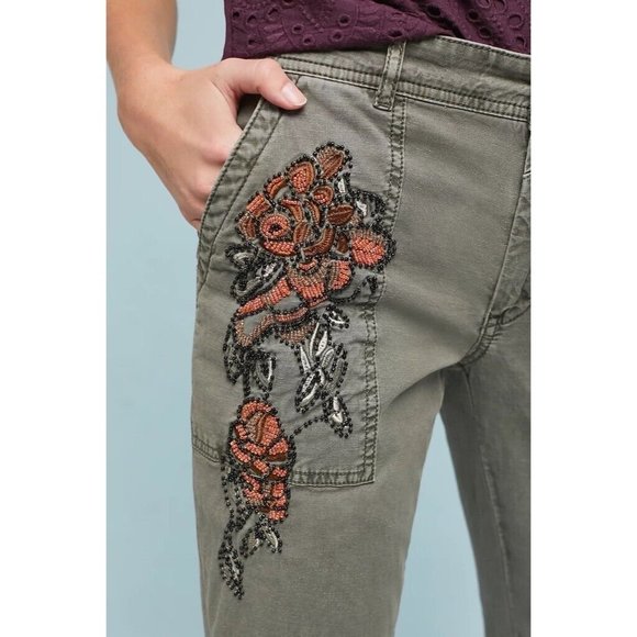 Anthropologie Olive Embroidered Pants - Picture 7 of 16